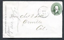 1872 VF Marysville CA YUB-960 on 3¢ U82 Hollow Star to Charles Lott Oroville Cal