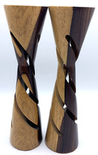 Danish Modern Hourglass Candle Stick Holder Two Tone Wood Vintage MCM