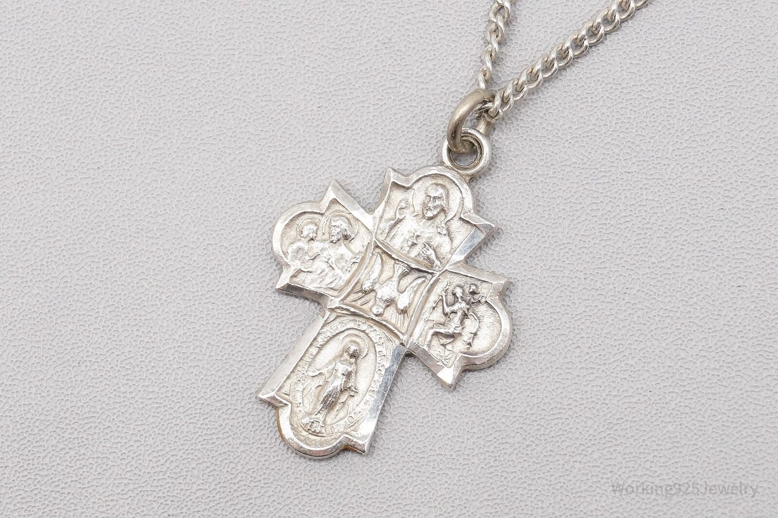 Antique Bible Cross Sterling Silver Necklace 18" - image 2