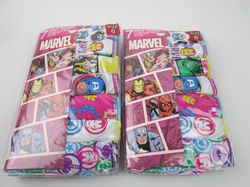 Lot of 2 packages MARVEL Girls Underwear 7 Pack Panties each - Size 6 NEW