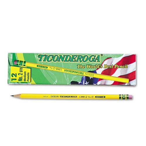 Ticonderoga Woodcase Pencil, F #2.5, Yellow, Dozen - 第 1/2 張圖片