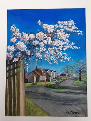 Original weiche Pastellblüte Kirschblüte Sakura Kunstwerk rosa Blumen Größe A4
