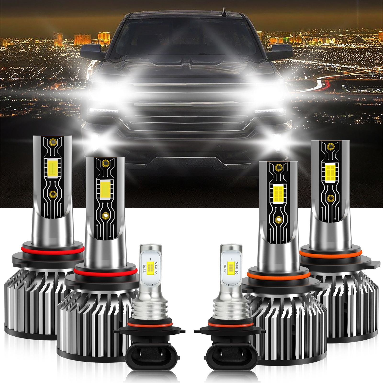 LED Headlight Hi/Low + Fog Light Bulbs For Chevrolet Silverado 2500 HD 2003-2006