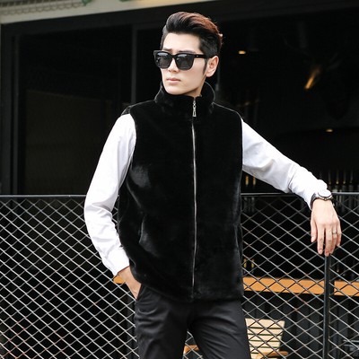 Mens Faux Gold Mink Fur Sleeveless Short Coat Vest Zipper Stand Collar Waistcoat