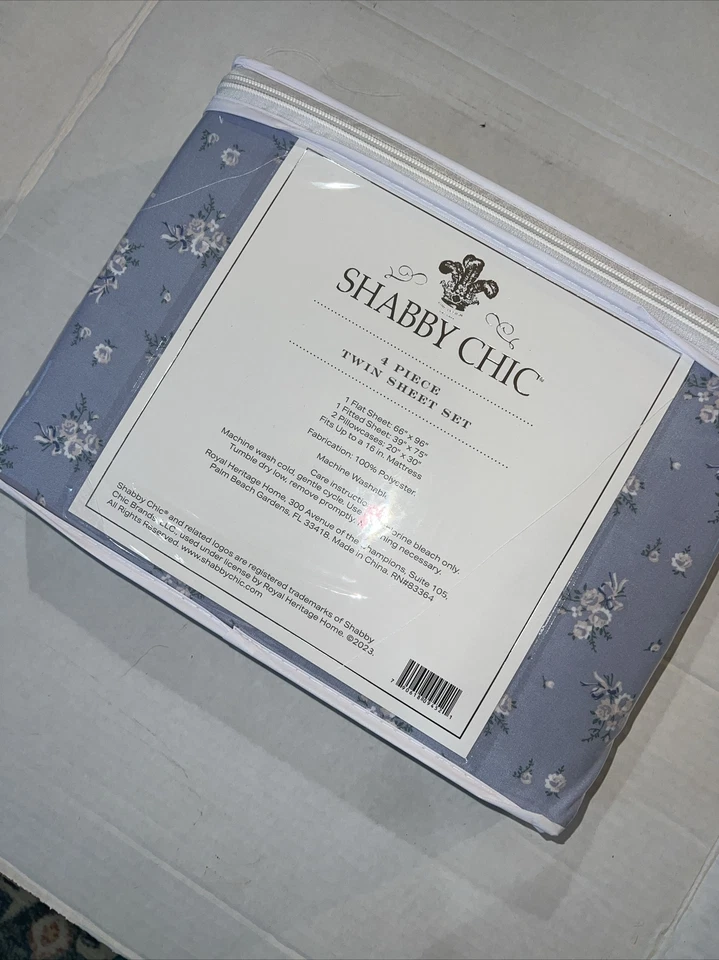 Shabby Chic by Rachel Ashwell 4-piece Blue White Pink Floral Twin Sheet Set - Image 4 of 4