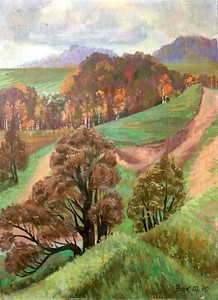 painting-art-socialist-realism-vintage-landscape-field-Usyk-socrealizm-1990