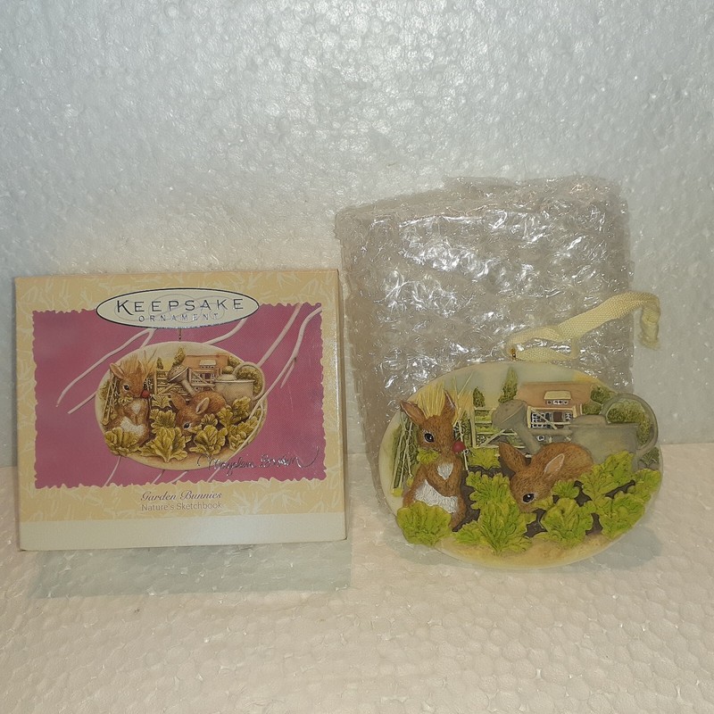HALLMARK Keepsake ORNAMENT  1997 GARDEN BUNNIES New In Box NEVER DISPLAYED CUTE!