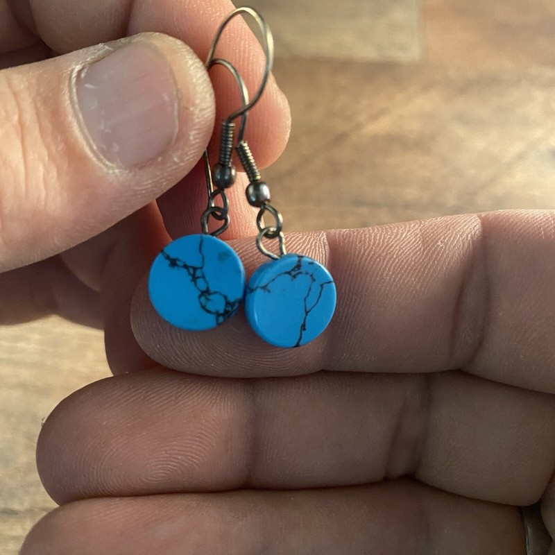 Pair Turquoise Disc Earrings Set Drop Dangle Style Costume Jewelry 