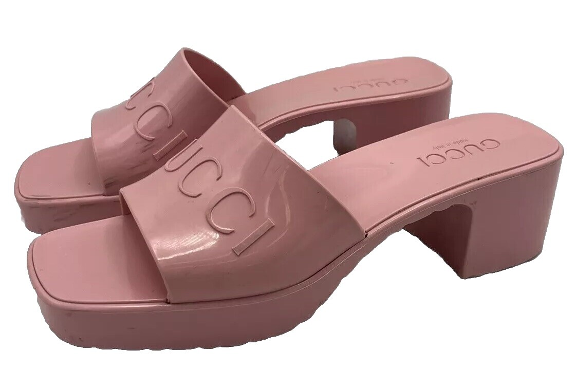 Pink Gucci Pvc Sandals Plain Pink PVC Slippers For Women Men