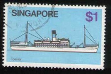 Singapore. 345. $1. Coaster, Ship. Used. 1980 
