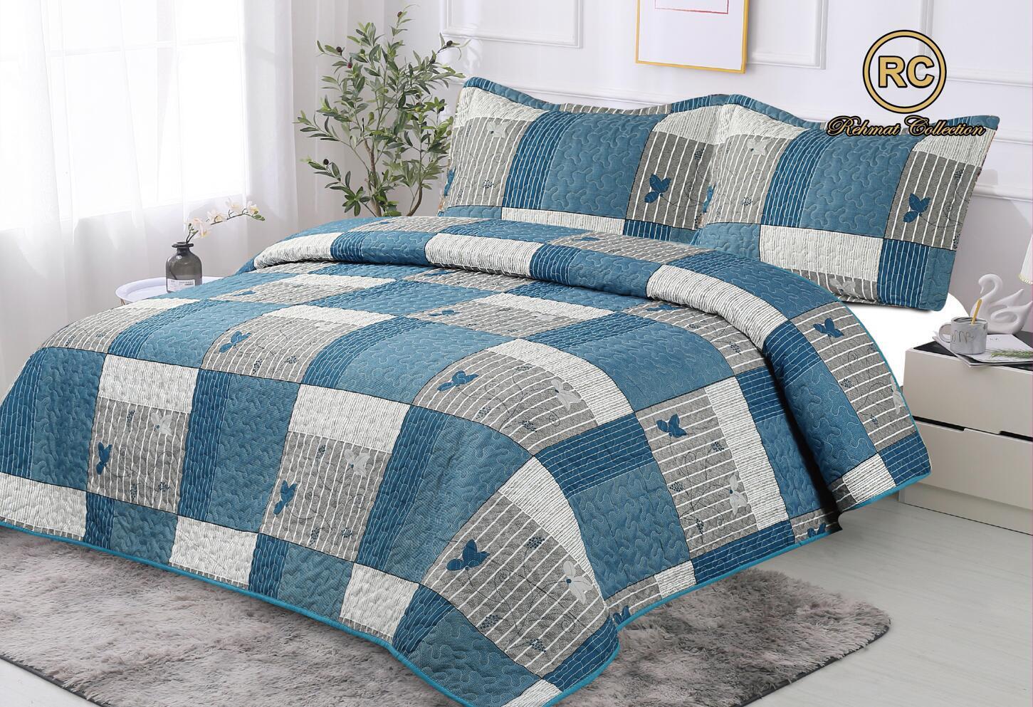 3 Piece Luxury Quilted Bedspread & PillowShams Set Double King Size