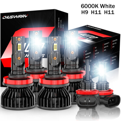 For Chevy Impala 2006-2013 Combo 6X 6000K LED Headlights Hi-Lo + Fog Light Bulbs