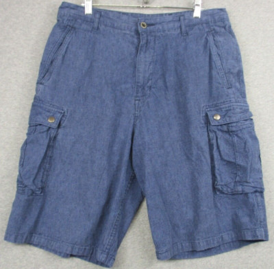 Levi's Cargo Shorts 33 Mens Cotton Linen Blend Blue Stretch Snap Button