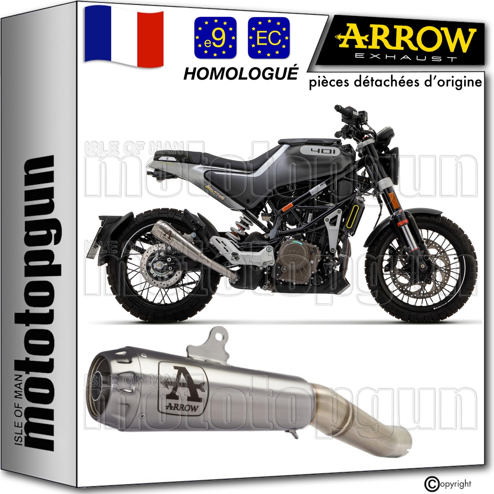 Silencieux Arrow Pro-Race pour Husqvarna Svartpilen 401 2023 de finition nichrom