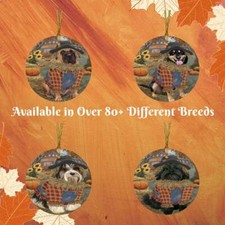 Halloween Fall Pumpkin Dog Cat Pet Photo Round Flat Christmas Tree Ornament