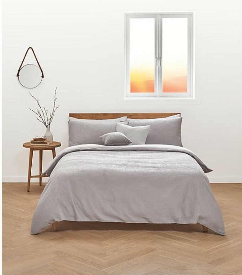 New George Asda Just Wellness 100% Cotton Grey Waffle Duvet Set- Super King