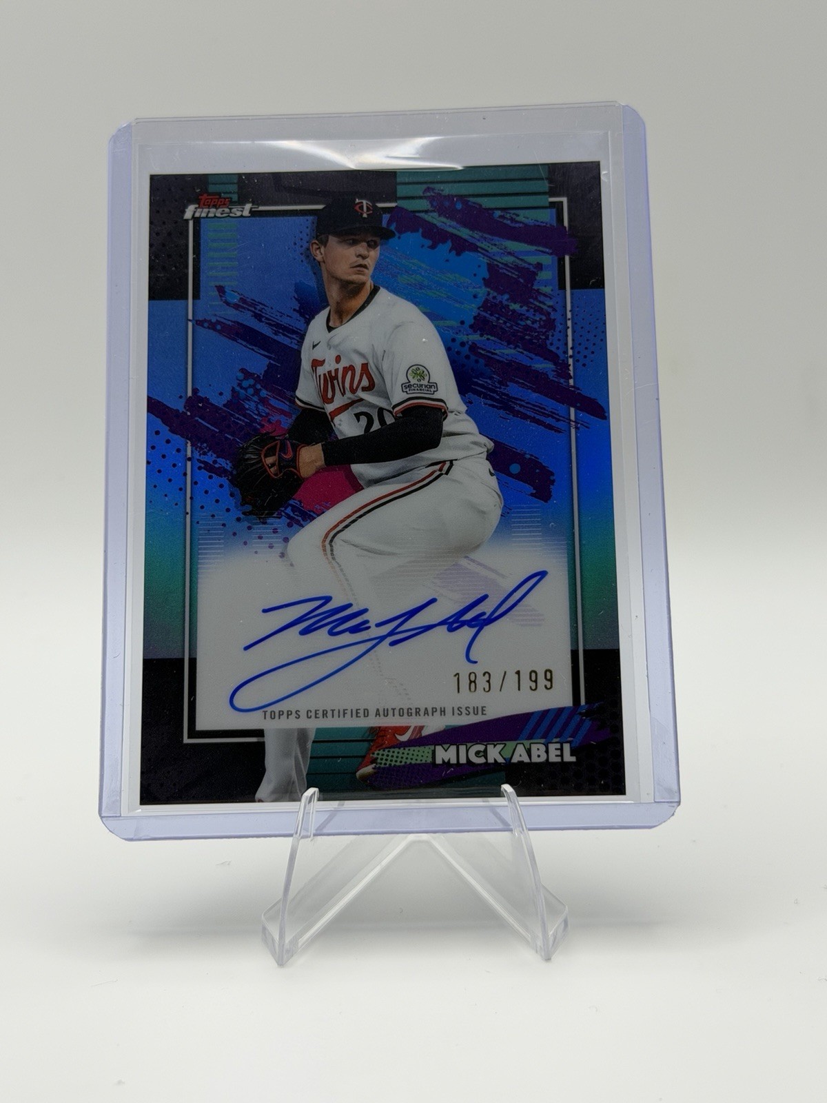 2026 Topps Finest Mick Abel On-Card Finest Auto #FA-MAB Aqua 183/199 Twins
