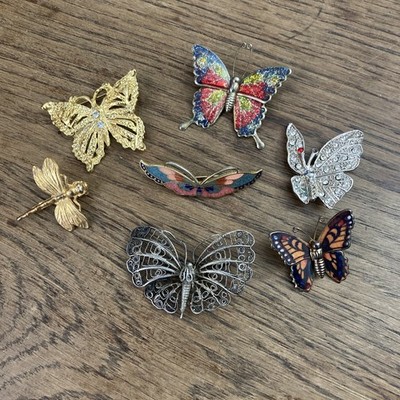 7 Vintage Broschen Schmetterling/ Libelle, gebraucht aber in gutem Zustand 