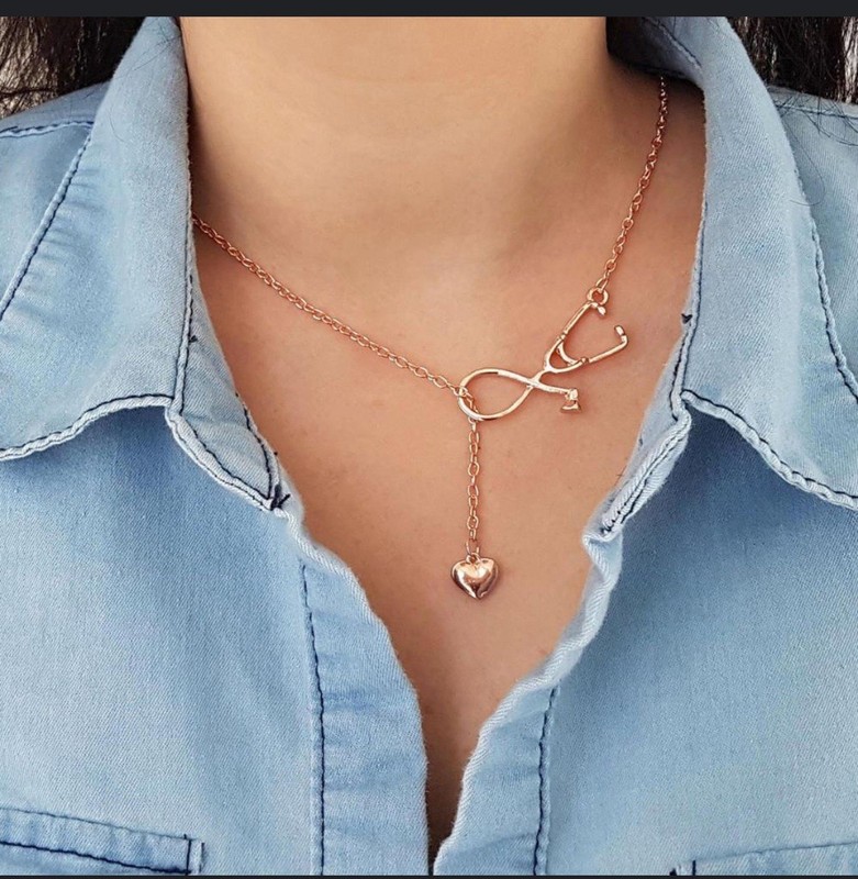 Heart Stethoscope Rose Gold Necklace, Great for Doctor, Nurse, Med Student, Gift