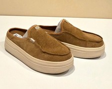 Hey Dude Shoes Womens 10 Austin Lift Classic Brown Suede Slip On Mules Platform