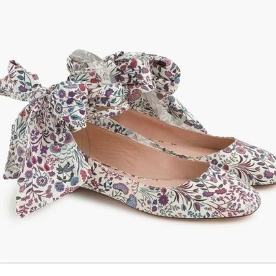 J Crew Sally Liberty Fabric Floral Print Upper Ankle Strap Ballet Flats Size 5.5