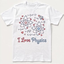 I Love Physics T-Shirt Science Teacher Atom Rocket Cute Geek Nerd Valentines Tee