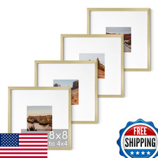 HAUS AND HUES 8x8 Gold Metal Picture Frames w/ Mat for 4x4 Photos - Set of 4