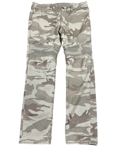 True Religion Camo Hose 36x32 Relaxed Skinny Struktur Knie Geno Moto Reißverschlusstasche
