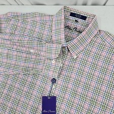 NWT Alan Flusser City-Brights Long Sleeve Plaid Shirt Pink White Blue XL Cotton