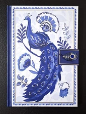 PUNCH STUDIO blue floral Azure PEACOCK 6" W x 8.5"  208pg Jeweled diary Journal
