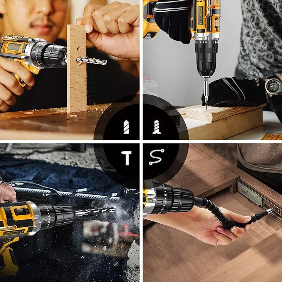 Cordless Brushless Impact Driver Hammer Drill Combo Kit with 2 Battery ...