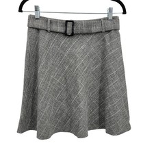 Twee Plaid Mini Skirt Sz 2 Belted Aline Gray Light Academia Coquette Grunge