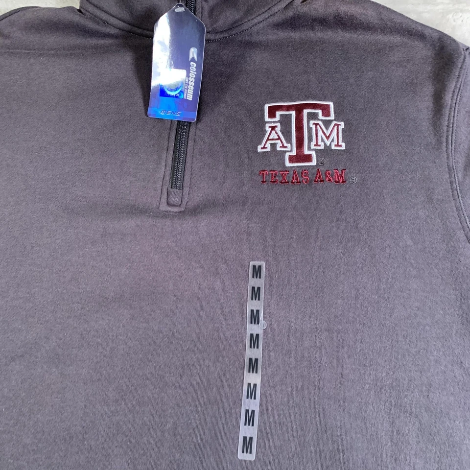 Suéter masculino Texas A&M Aggies cinza médio 1/4 zíper futebol coliseu pulôver - Imagem 2 de 4