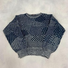 Vintage Abstract Knitted Jumper Patterned Grandad Knit Sweater Men's M