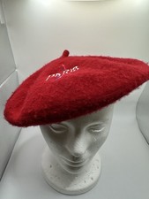 Paris France Wool Beret Hat Cap Artist Red One Size Unisex Embroidered