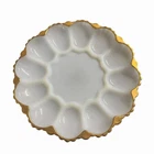 Vintage ANCHOR HOCKING Gold Edge White Milk Glass 12 Deviled Egg & Relish Plate