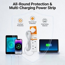 4 Way Extension Lead 2 m — UK Plug Power Strip 13A 3120W