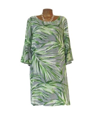 Tropical Palms Grey & Green ''MANOA'' Jams World Short A-Line HARPER Dress LARGE