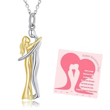 Sterling Silver Couple Hug Pendant Necklace for Women (Silver & 18K Gold)