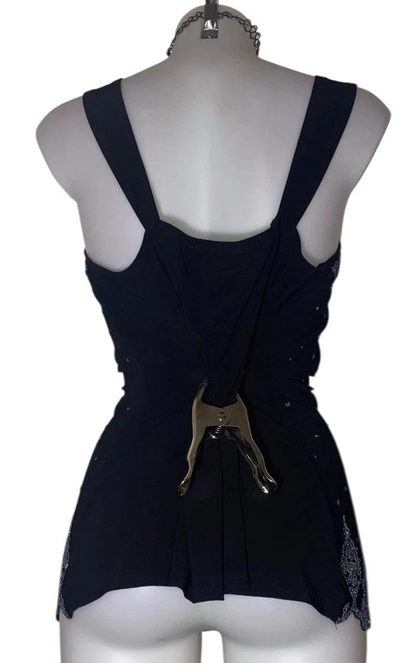 Top coqueta caprichoso elástico floral negro Y2K años 90 para mujer talla 1X Foto 3 de 4