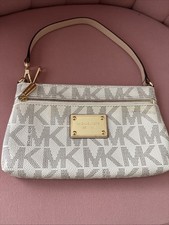 Michael Kors White Monogram Logo Print Wristlet Mini Purse 8.5" x 5"