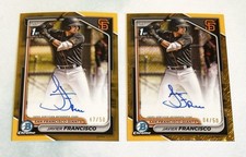 Javier Francisco 2024 Bowman Chrome 1st Auto #CPA-JFA Gold & Gold Shimmer #/50