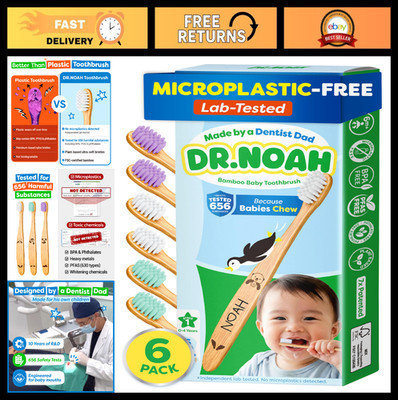 Microplastic-Free Bamboo Baby Toothbrush 6-Pack | Soft Bristles | BPA Free, Safe