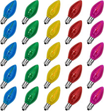 25 Pack Christmas Multicolor Replacement Bulbs, C7 LED Clear Multicolor Light Bu