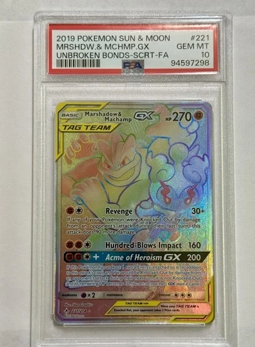 Pokemon TCG Marshadow & Machamp GX Tag Team 221/214 Secret Unbroken Bonds PSA 10