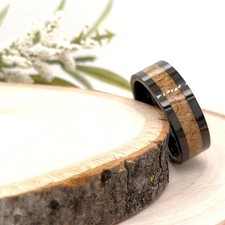 Black  Natural Wood Inlay Modern Ring 8mm Unisex Tungsten Carbide Proposal Band