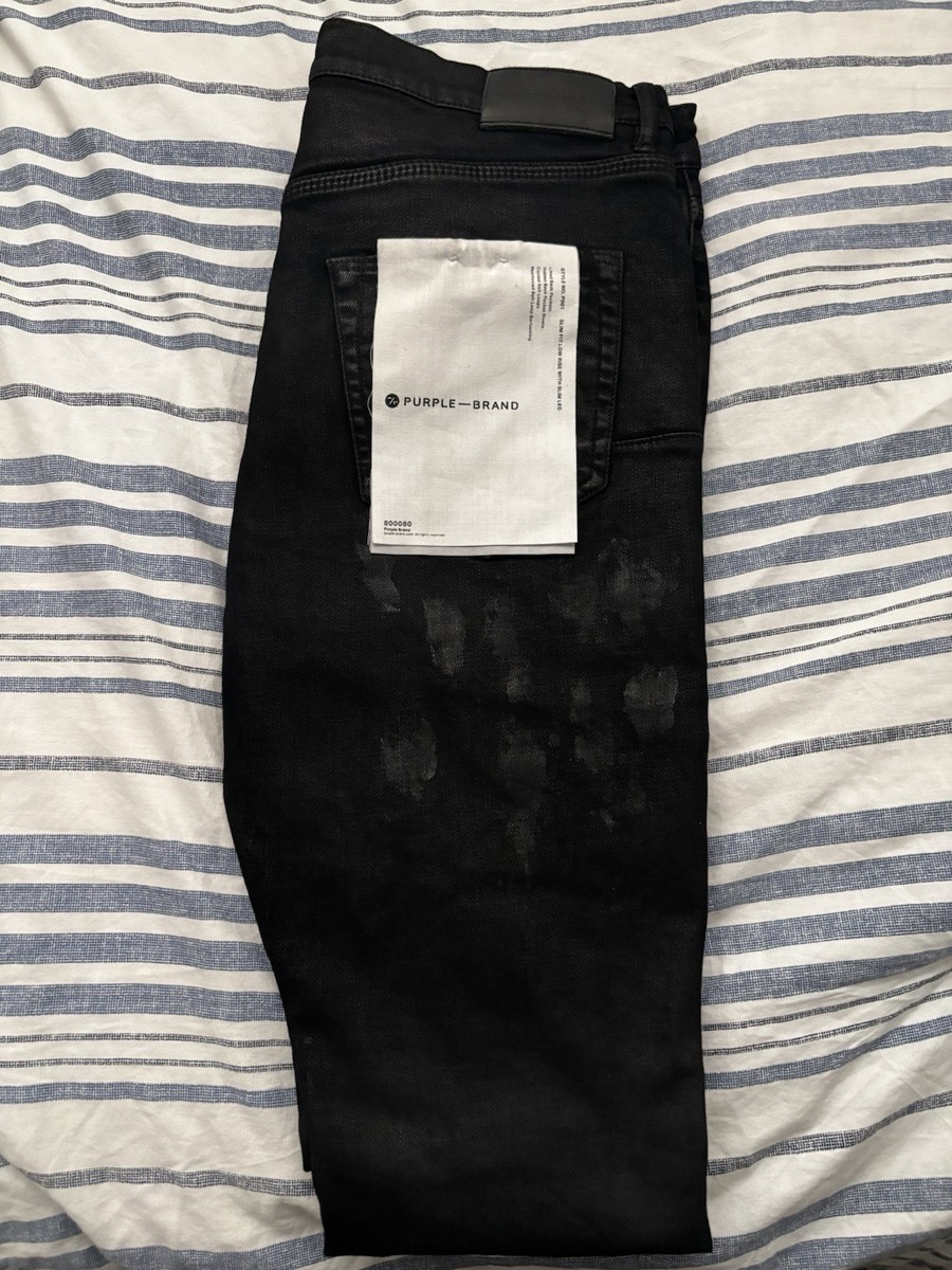 Purple Brand Black Distressed Skinny Slim Fit Denim Jeans Logo