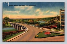 Vintage 16th Street Viaduct Bridge Des Moines Iowa Litho Postcard