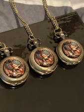 Vintage Pocket Watch 3pack Gift Set:  EAGLE with American Flag  NEW