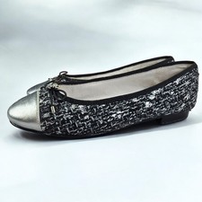 Sam Edelman Women Ballet Flats Size 6 Black Tweed Silver Cap Toe Leather Soles